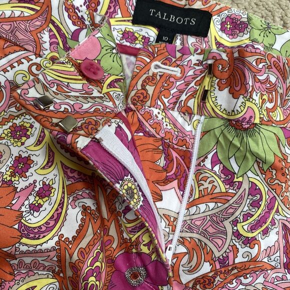 Talbots Size 10 Shorts Colorful Floral Pink Orange Green Preppy Cotton Stretch - Picture 4 of 6
